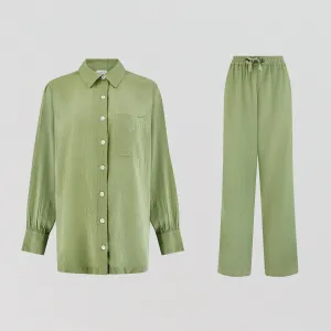 Relaxed fit long cotton pyjamas [Sage]