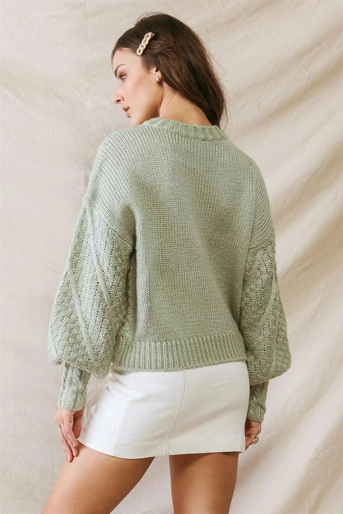 Sage Knit Button-Up Long Sleeve Sweater Cardigan /2-2-2