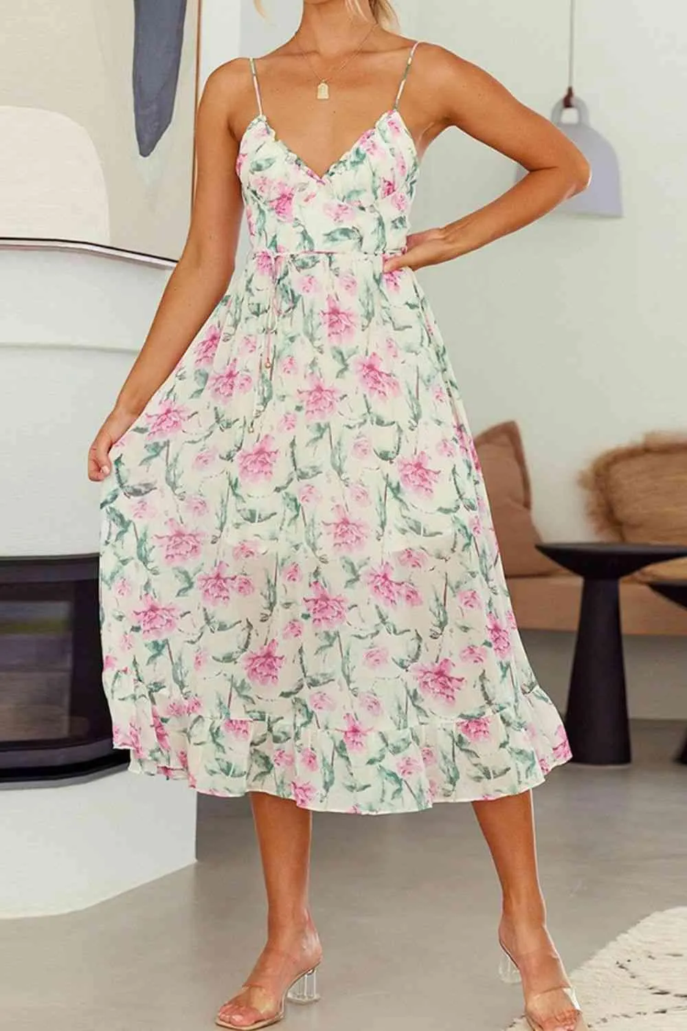 Sarah Floral Spaghetti Strap Midi Dress