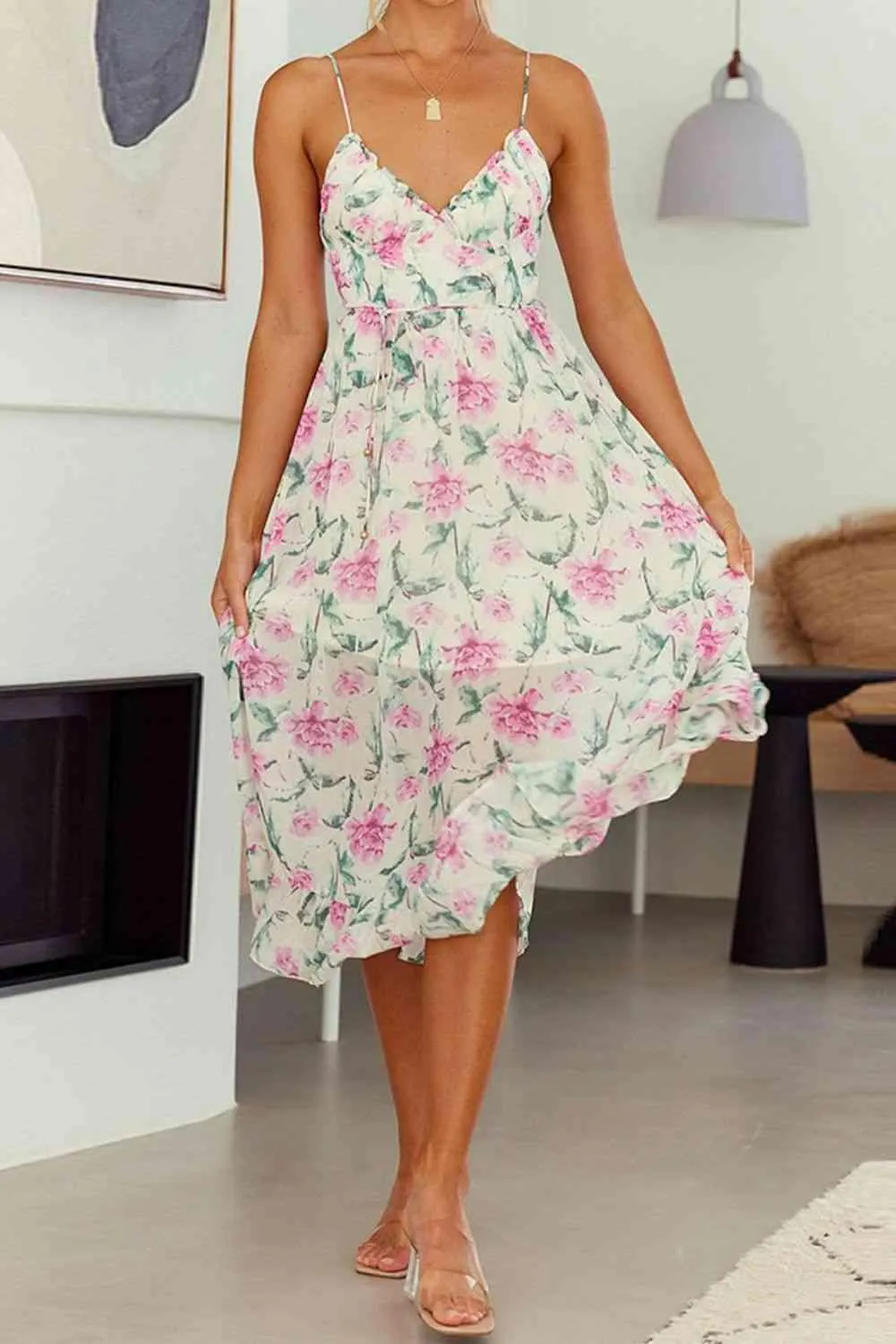 Sarah Floral Spaghetti Strap Midi Dress