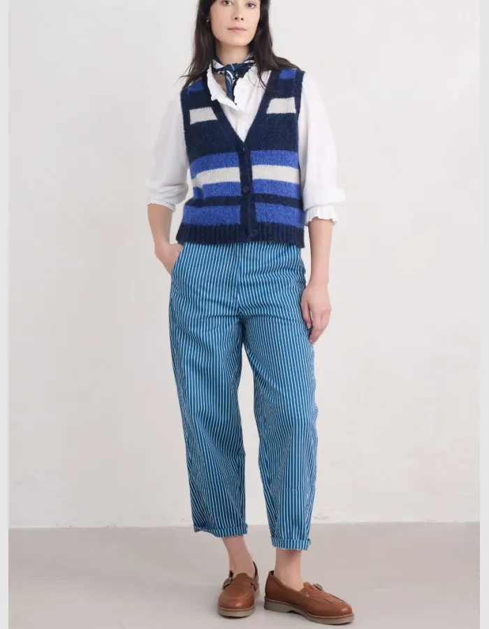 Seasalt Painted Form Barrel Leg Trousers in Ticking Stripe