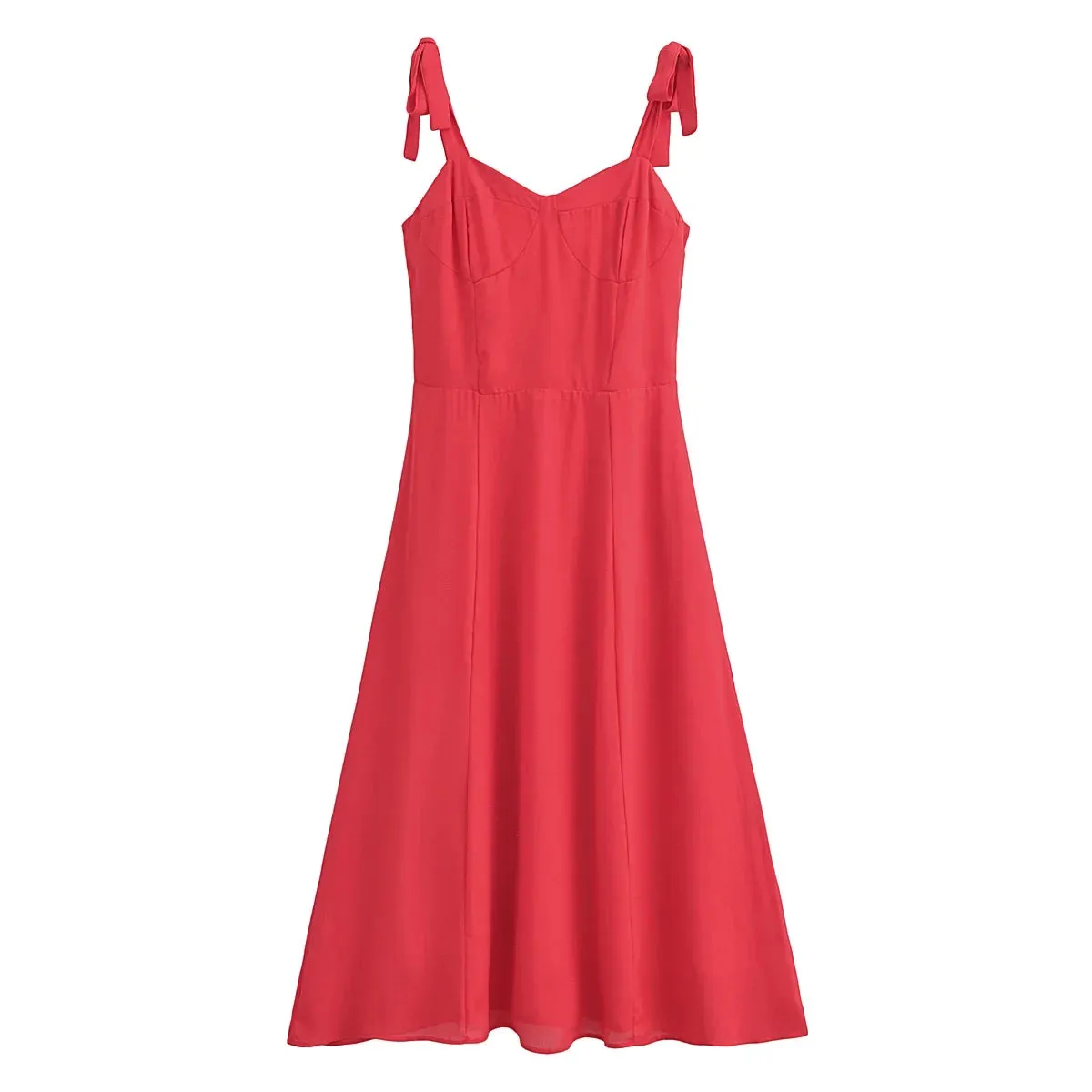 Solid Red Tie Bow Strap Midi Dress