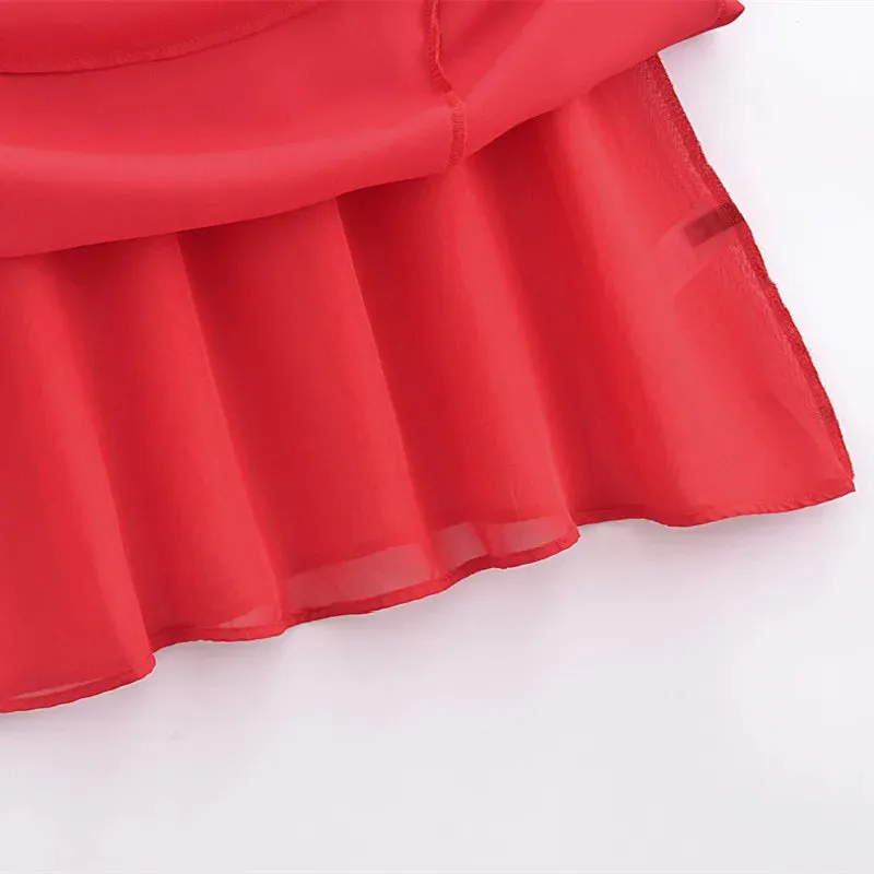 Solid Red Tie Bow Strap Midi Dress