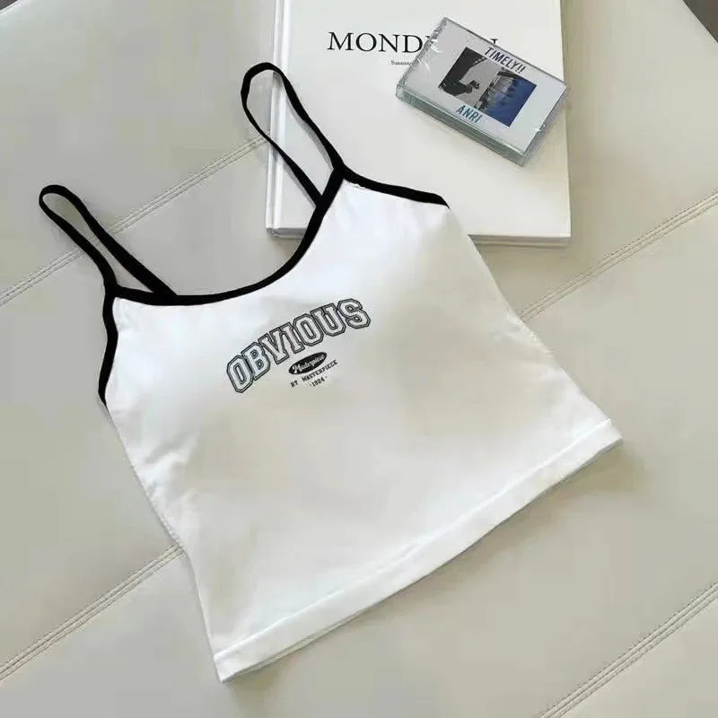 Stylish Letter Print Training Bra for Girls - Comfortable Summer Tank Top with Padded Support and Breathable Fabric, Perfect for Active Teens