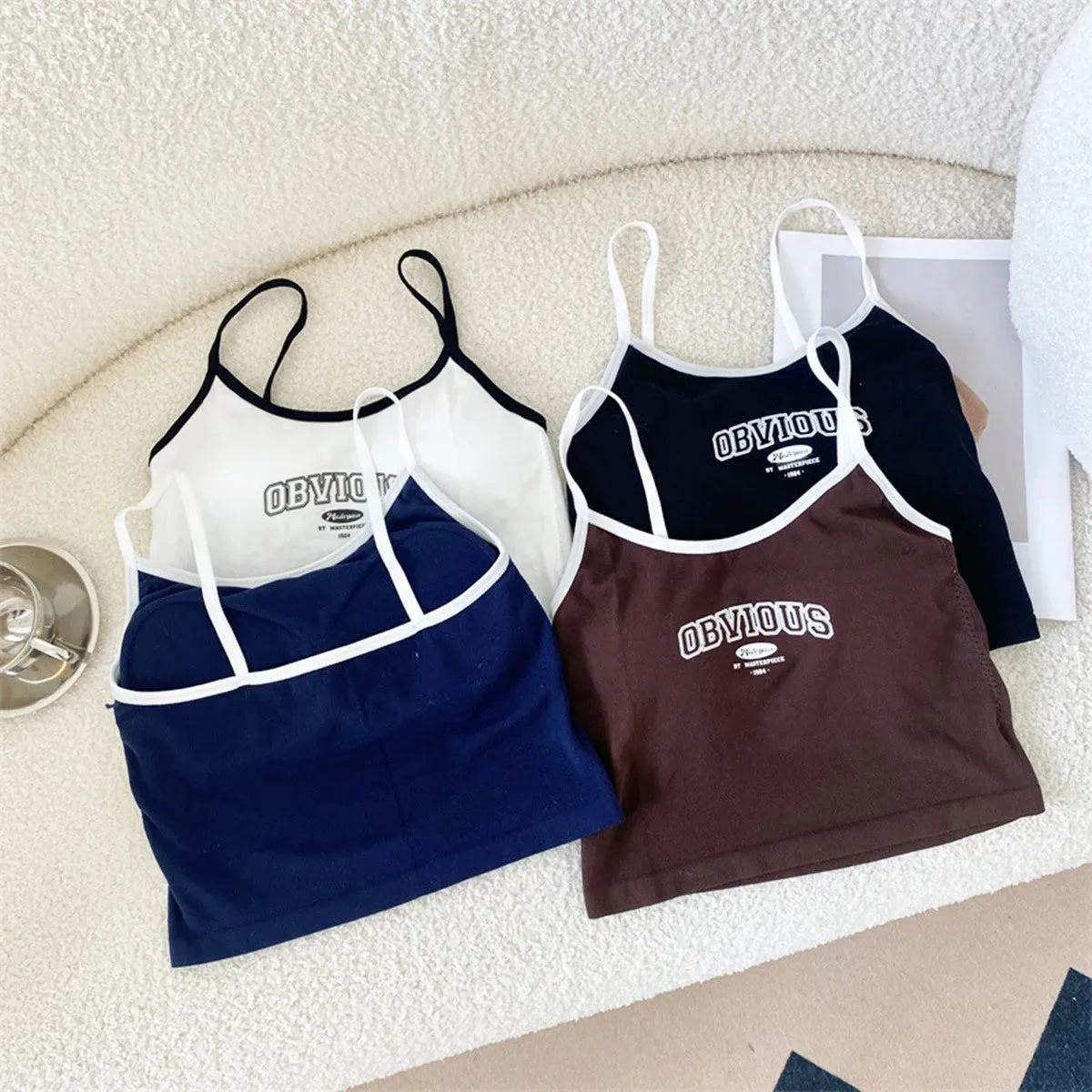 Stylish Letter Print Training Bra for Girls - Comfortable Summer Tank Top with Padded Support and Breathable Fabric, Perfect for Active Teens