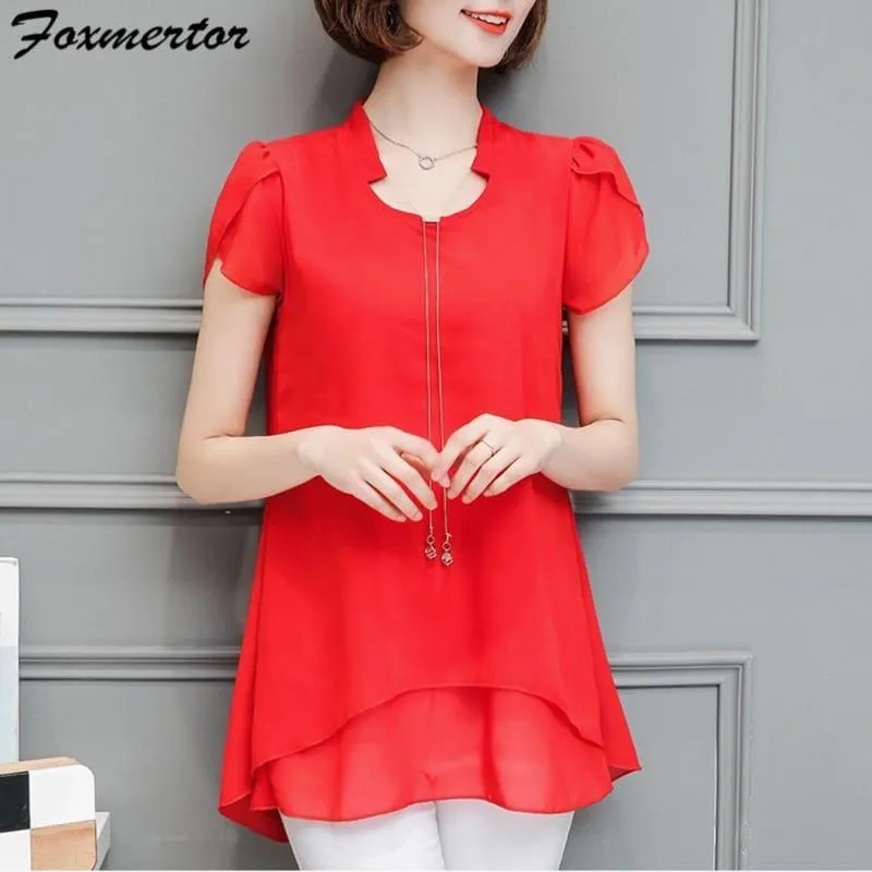 Summer Women Chiffon  V-Neck Blouse Short Sleeve Top