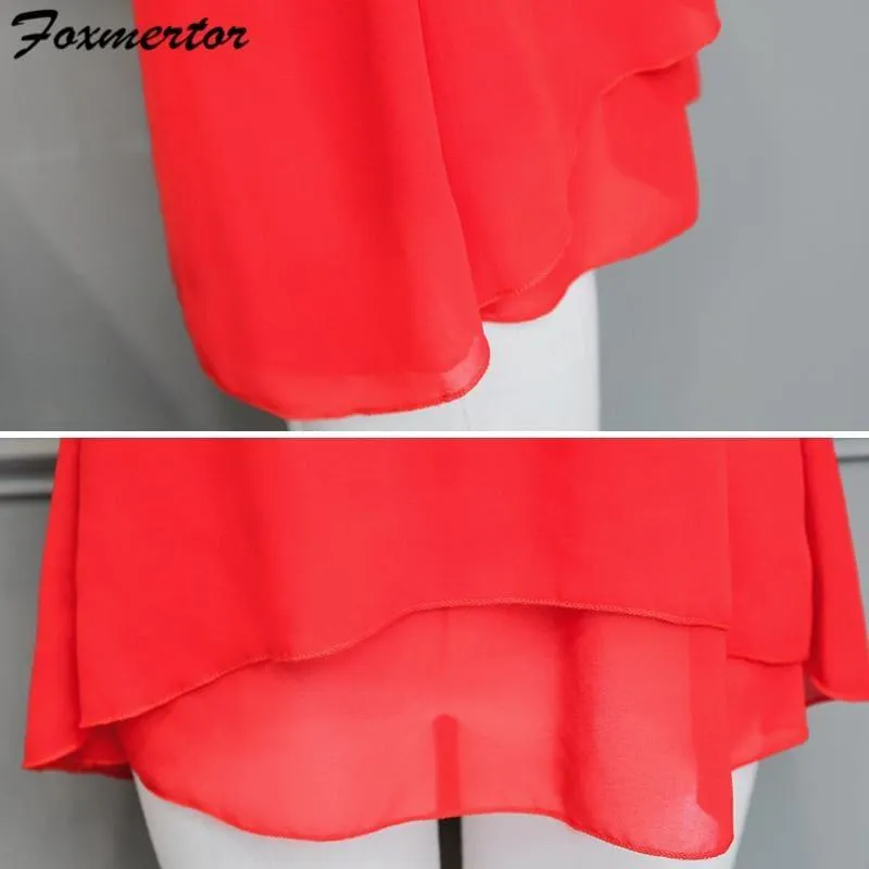 Summer Women Chiffon  V-Neck Blouse Short Sleeve Top