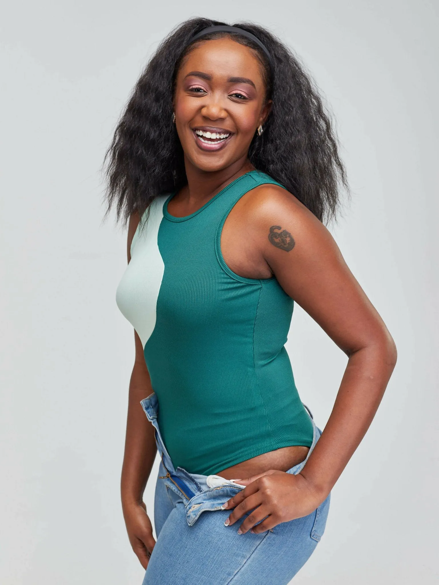 Tausi Two Tone Bodysuit - Green
