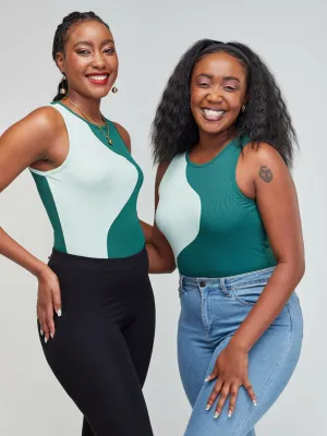 Tausi Two Tone Bodysuit - Green