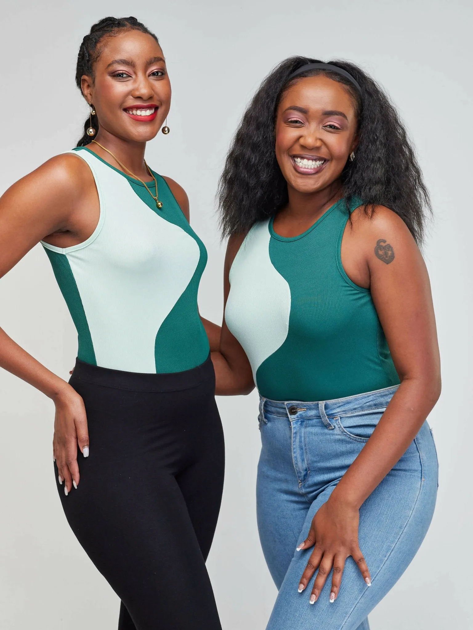 Tausi Two Tone Bodysuit - Green