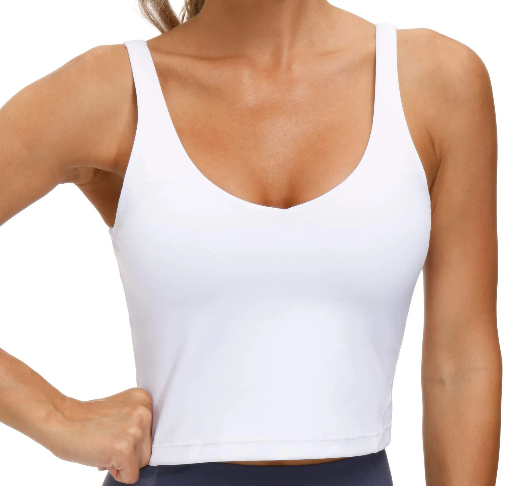 The Gym people Women’s Longline Sports Bra Padded Medium Support Yoga Bras Gym Running Workout Tank Tops (White, Medium)