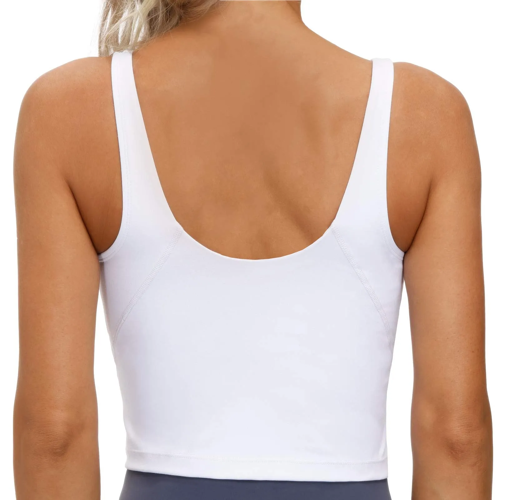 The Gym people Women’s Longline Sports Bra Padded Medium Support Yoga Bras Gym Running Workout Tank Tops (White, Medium)