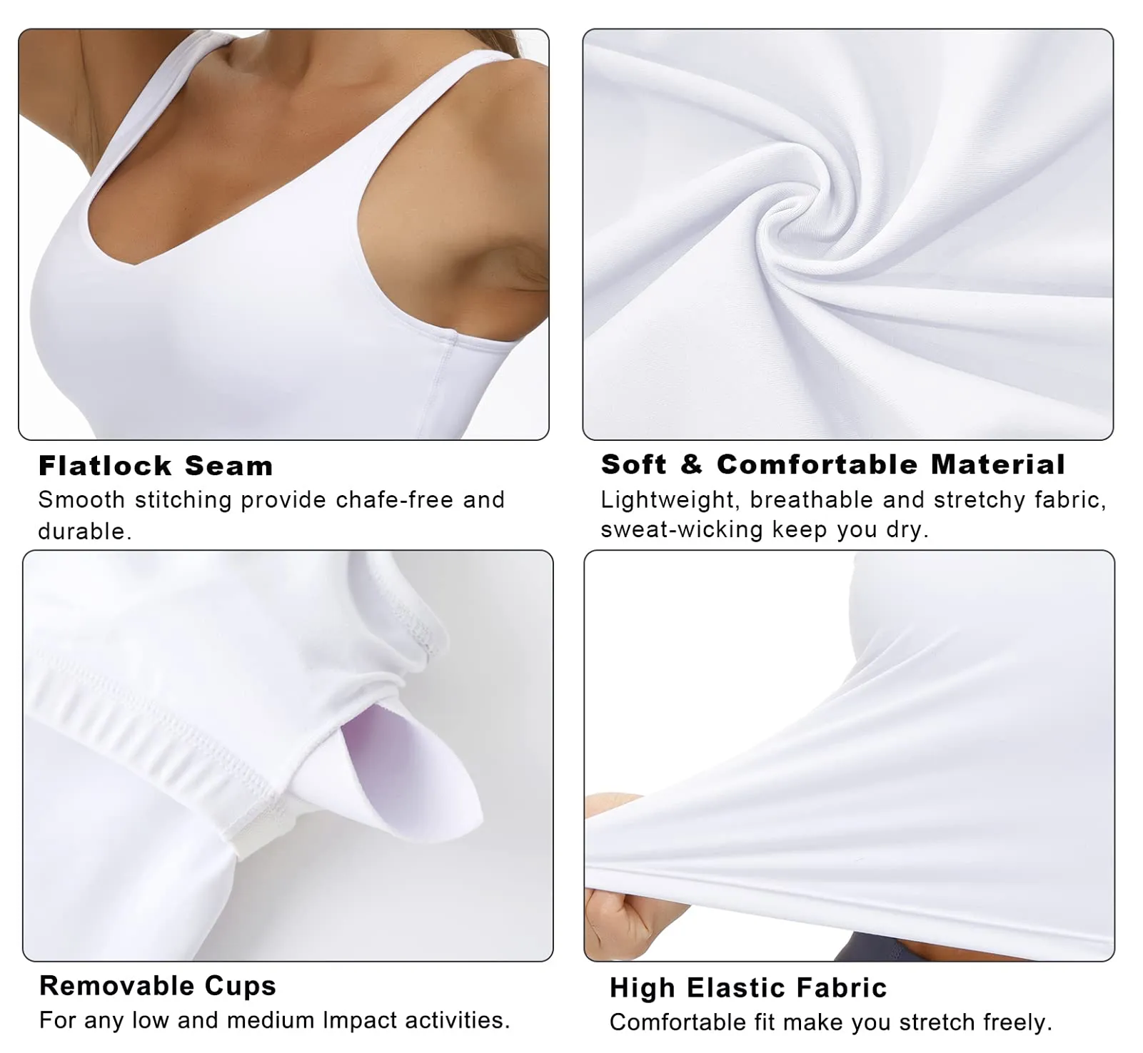The Gym people Women’s Longline Sports Bra Padded Medium Support Yoga Bras Gym Running Workout Tank Tops (White, Medium)