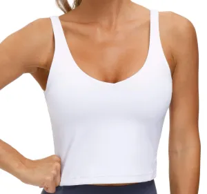 The Gym people Women’s Longline Sports Bra Padded Medium Support Yoga Bras Gym Running Workout Tank Tops (White, Medium)