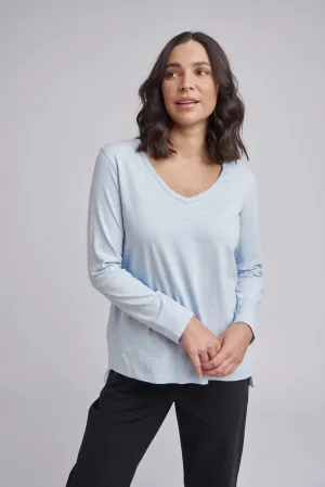 V Neck Hi Low Cotton Tee Ballard Blue