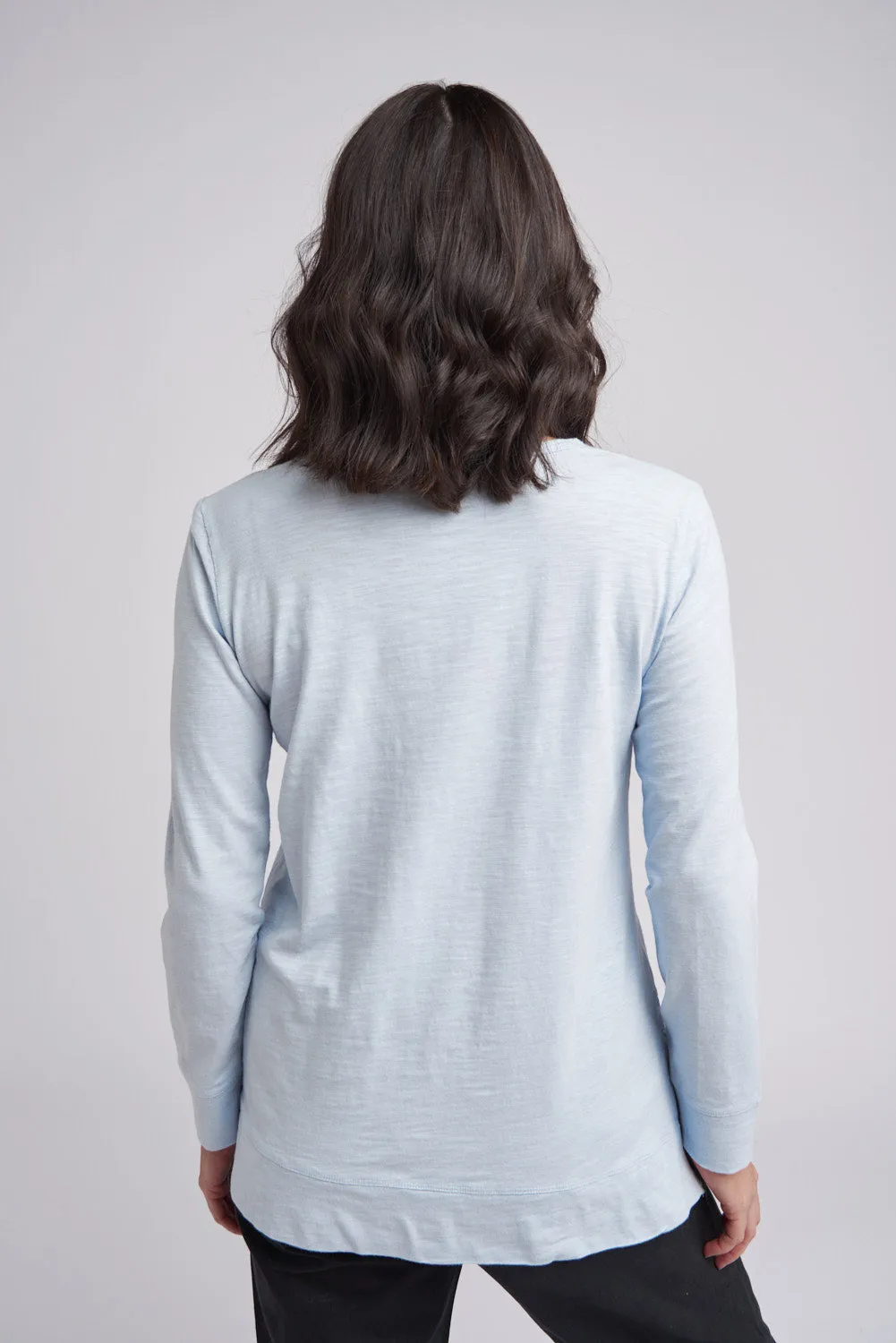 V Neck Hi Low Cotton Tee Ballard Blue