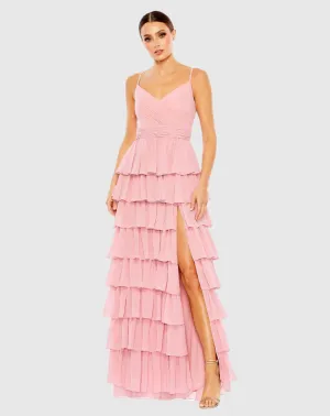 V-Neck Sleeveless Gown with Ruffled Skirt