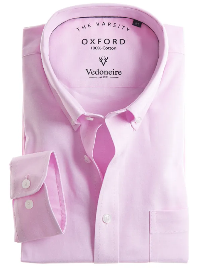 VEDONEIRE<BR>
Long Sleeve Oxford Shirt<BR>
Blue, Pink, White<BR>