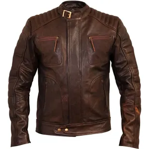 Vintage Brown Weybridge Biker Leather Jacket Mens Cafe Racer Vintage Style Motorcycle Coat