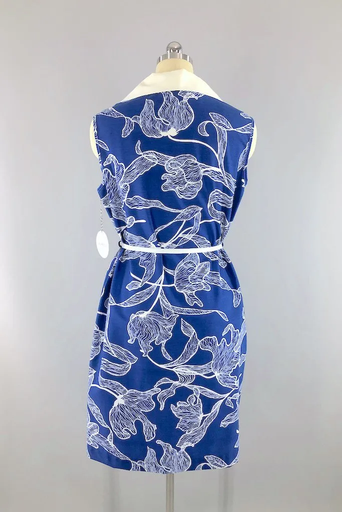 Vintage Mod Blue Floral Shift Dress