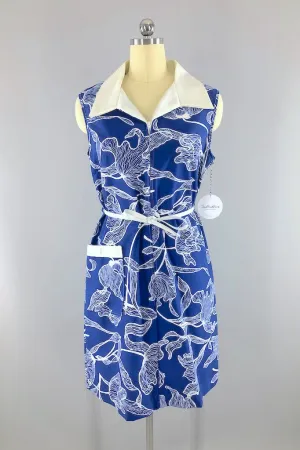 Vintage Mod Blue Floral Shift Dress