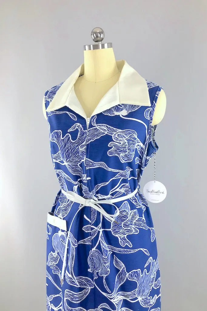 Vintage Mod Blue Floral Shift Dress