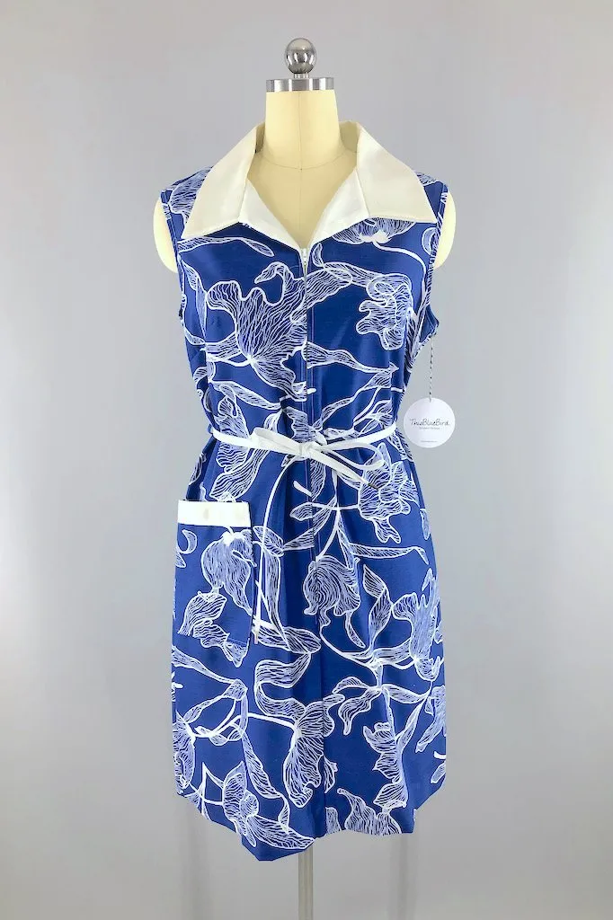 Vintage Mod Blue Floral Shift Dress