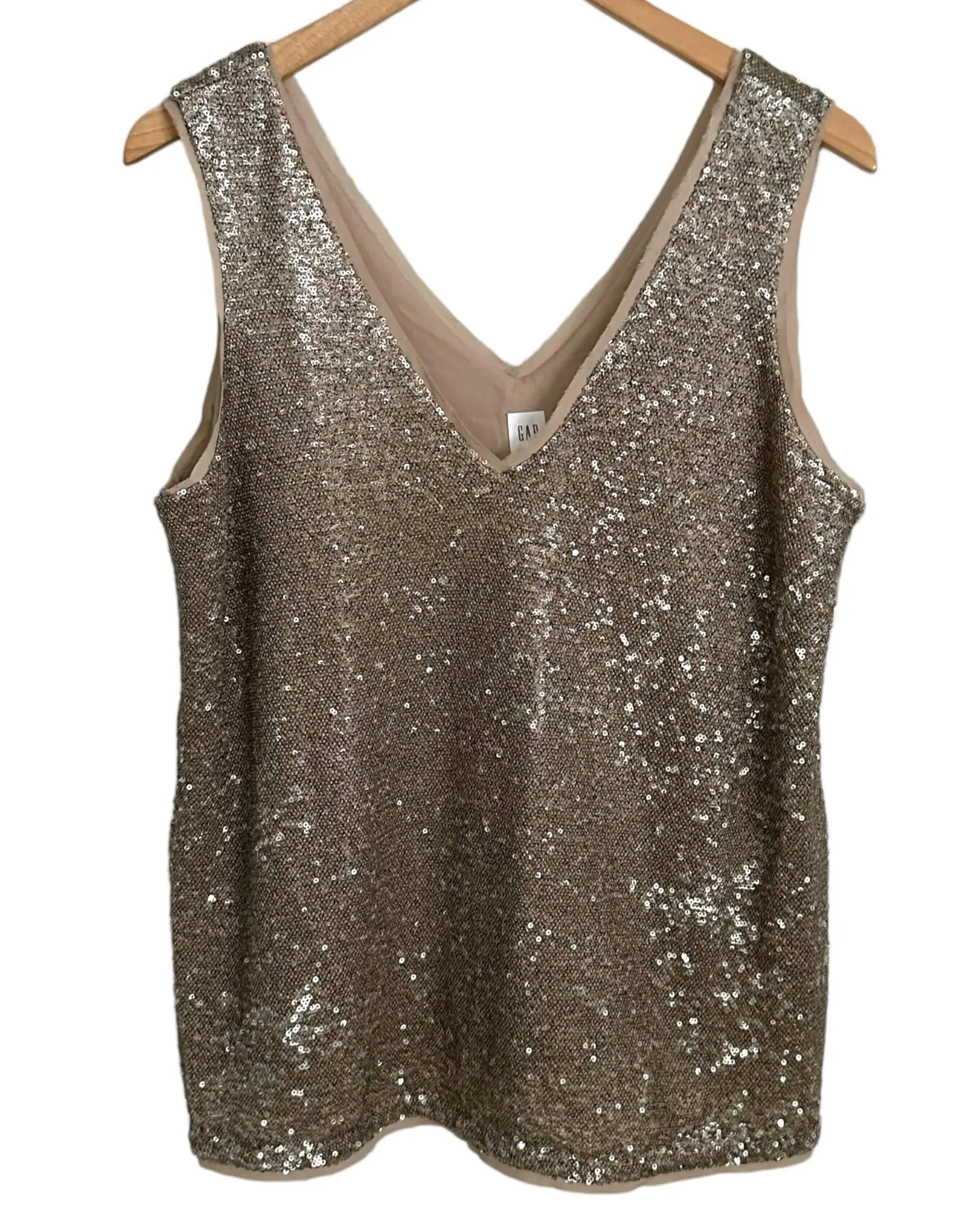 Warm Autumn Champagne Double V-Neck Sequin Top