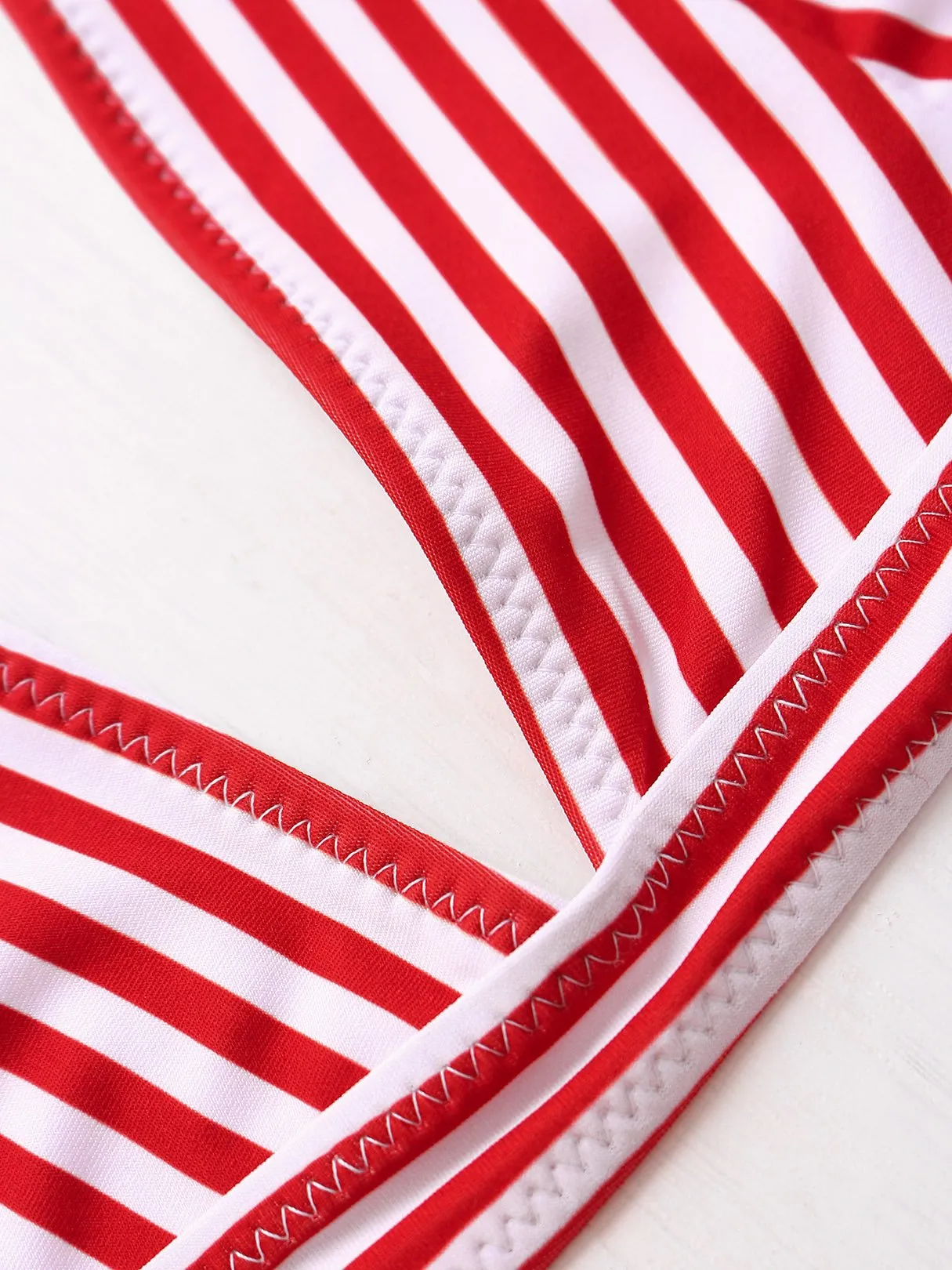 Wholesale Red V-Neck Sleeveless Stripe Two Piece Bikinis