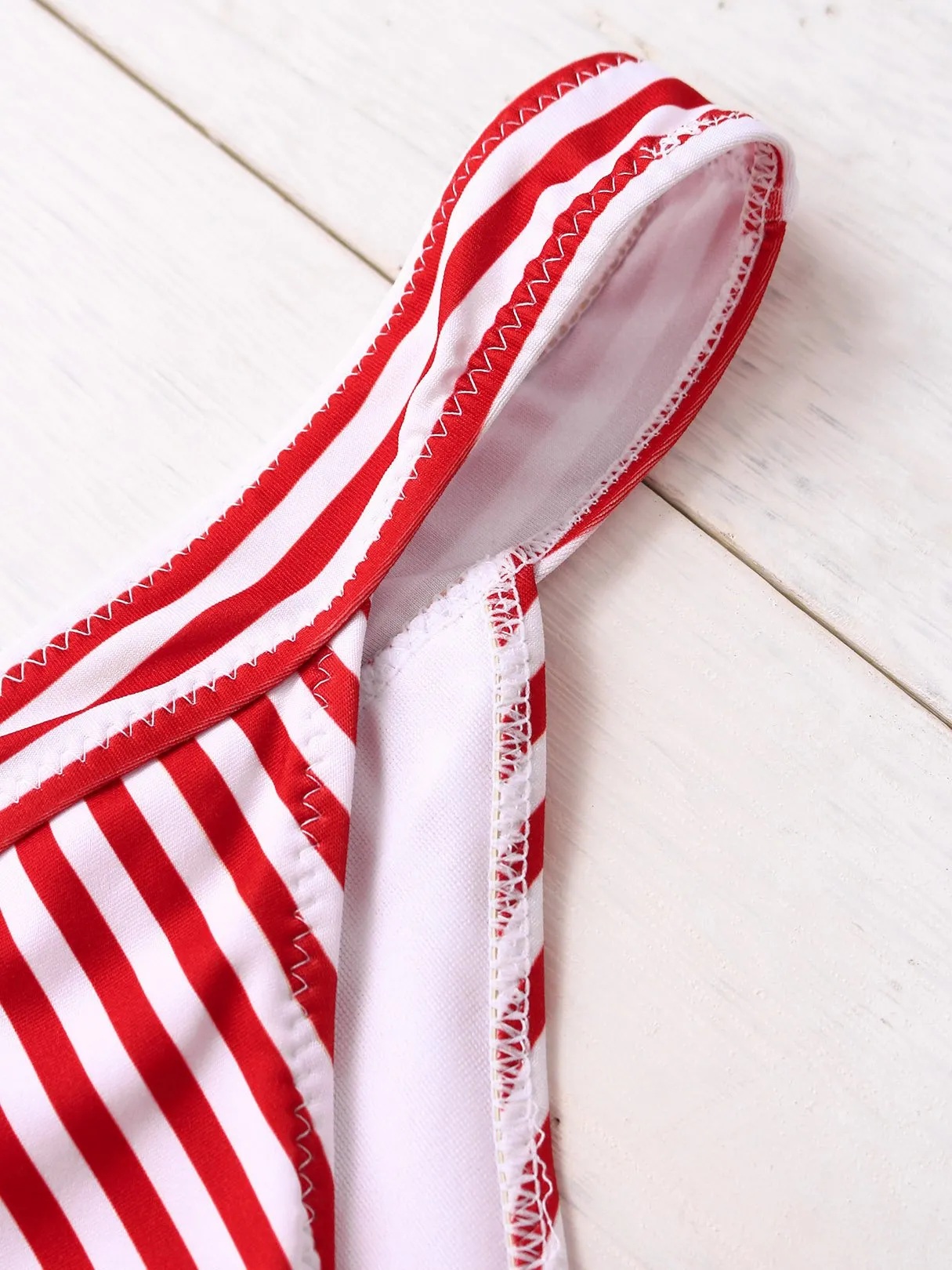 Wholesale Red V-Neck Sleeveless Stripe Two Piece Bikinis