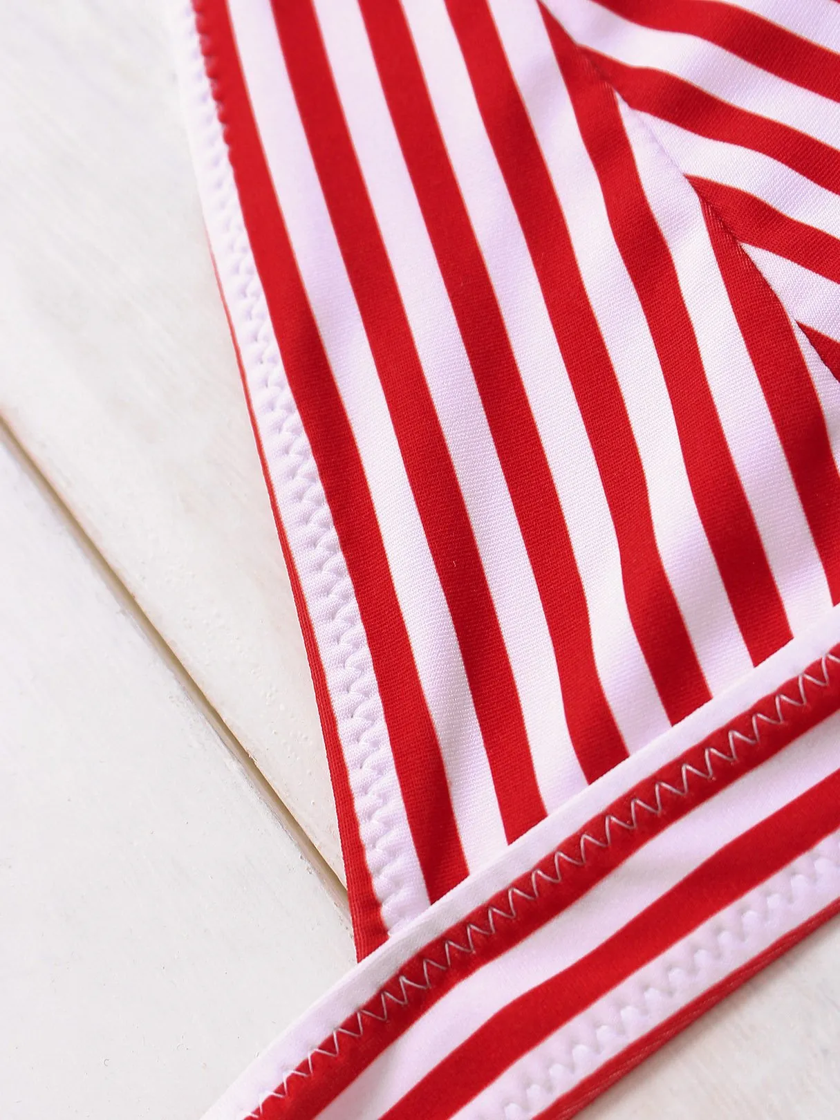 Wholesale Red V-Neck Sleeveless Stripe Two Piece Bikinis