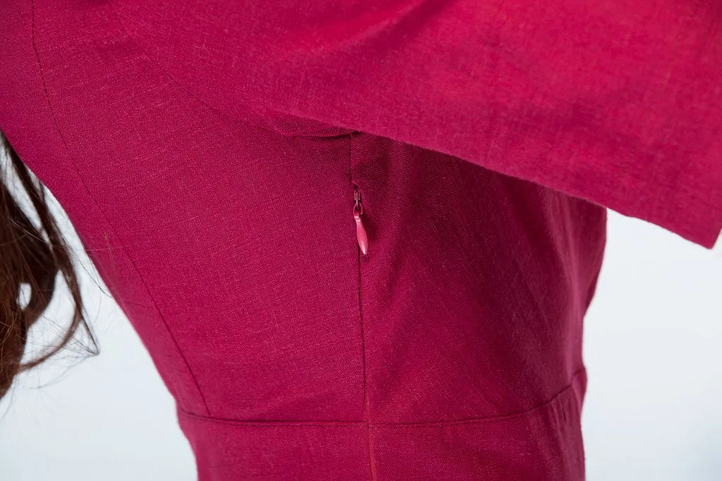 wine red party linen dress summer 1705