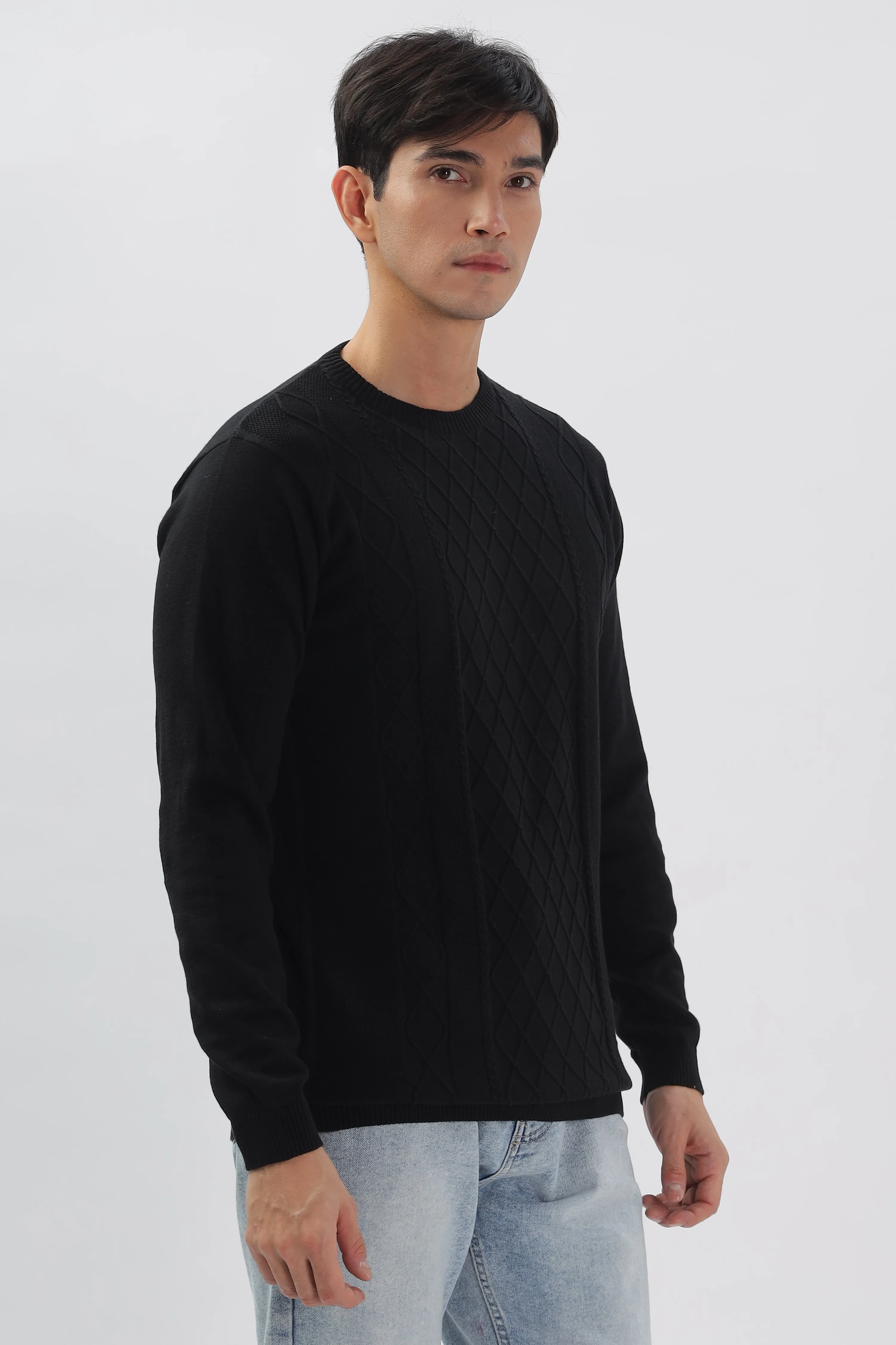 Winter Weave Knit T-Shirt: Black