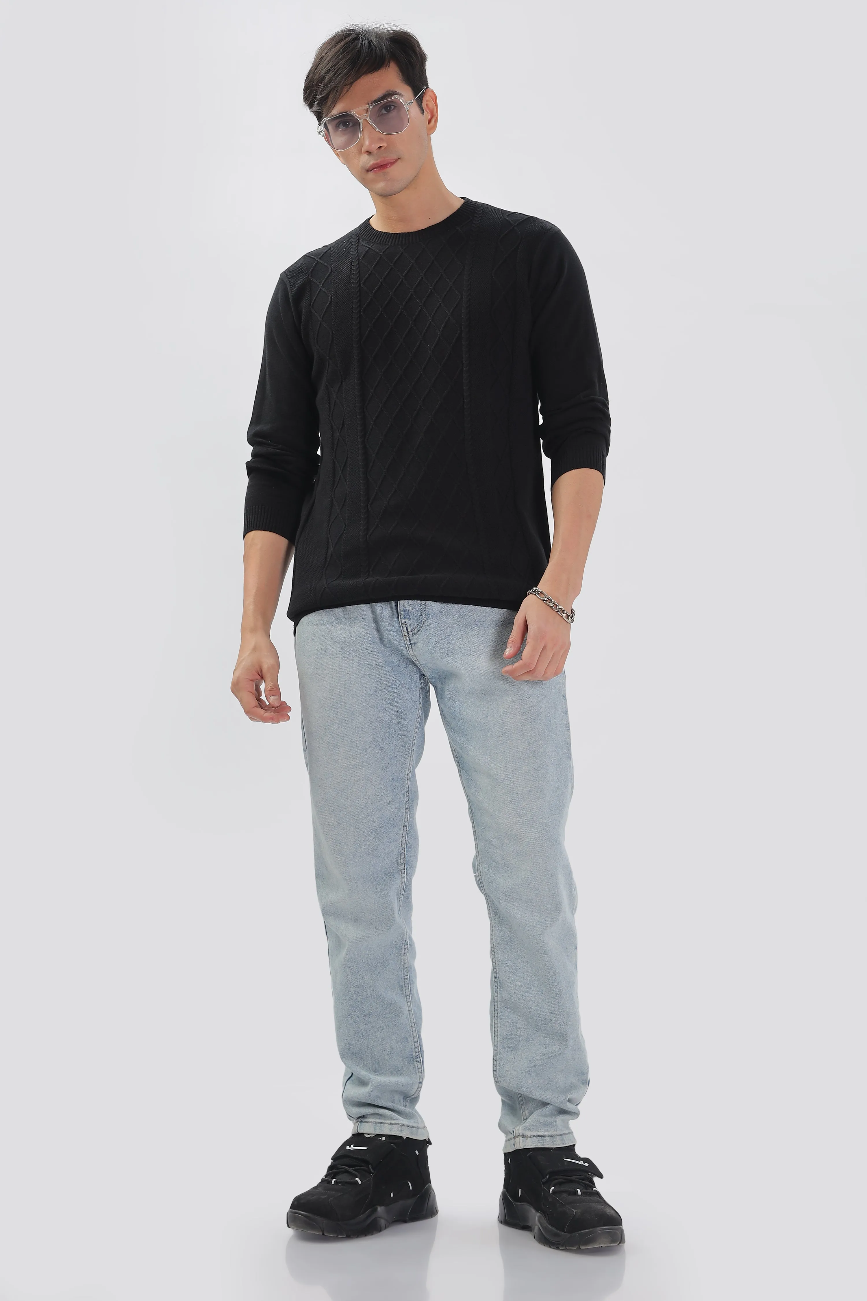 Winter Weave Knit T-Shirt: Black