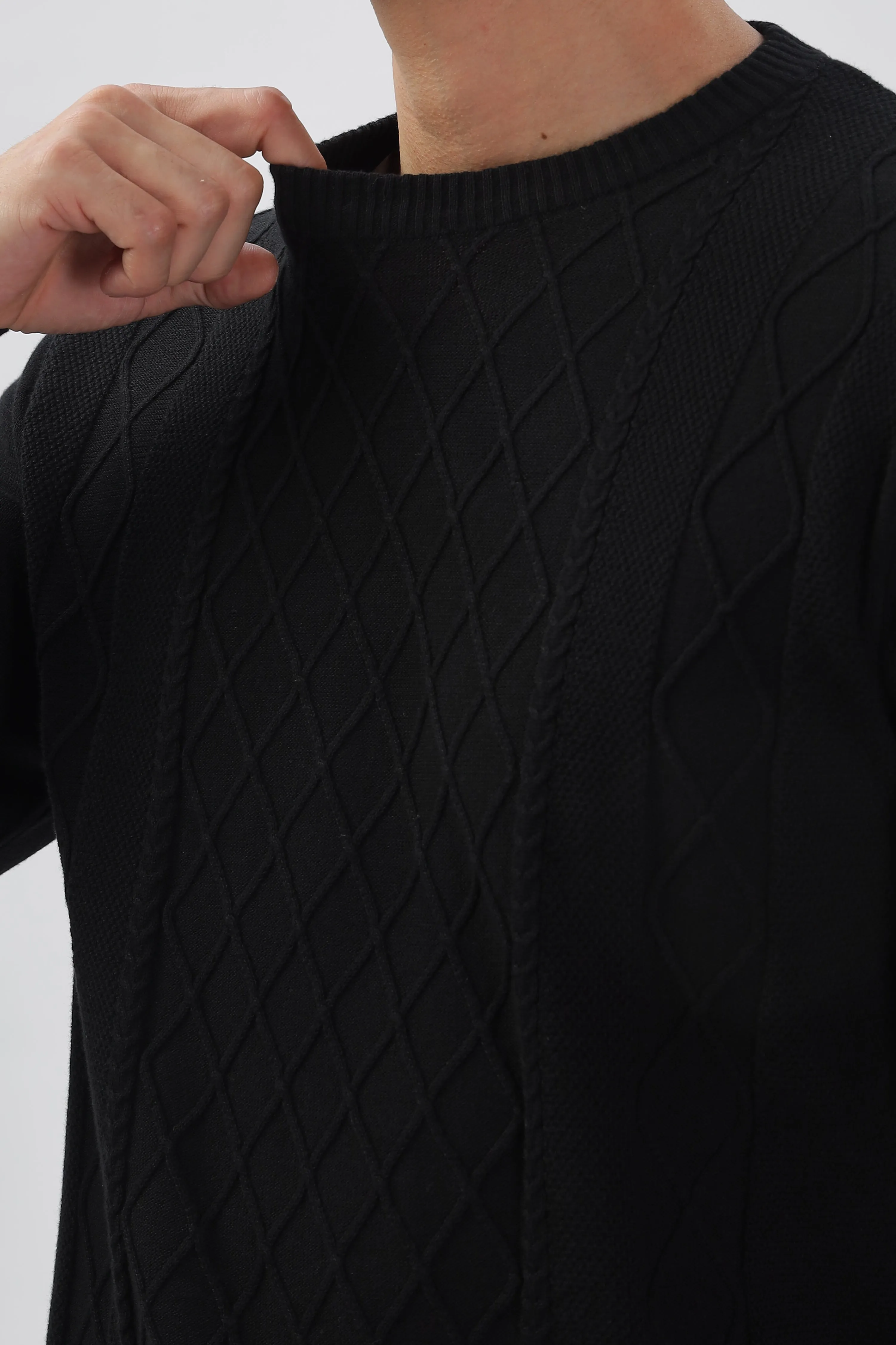 Winter Weave Knit T-Shirt: Black