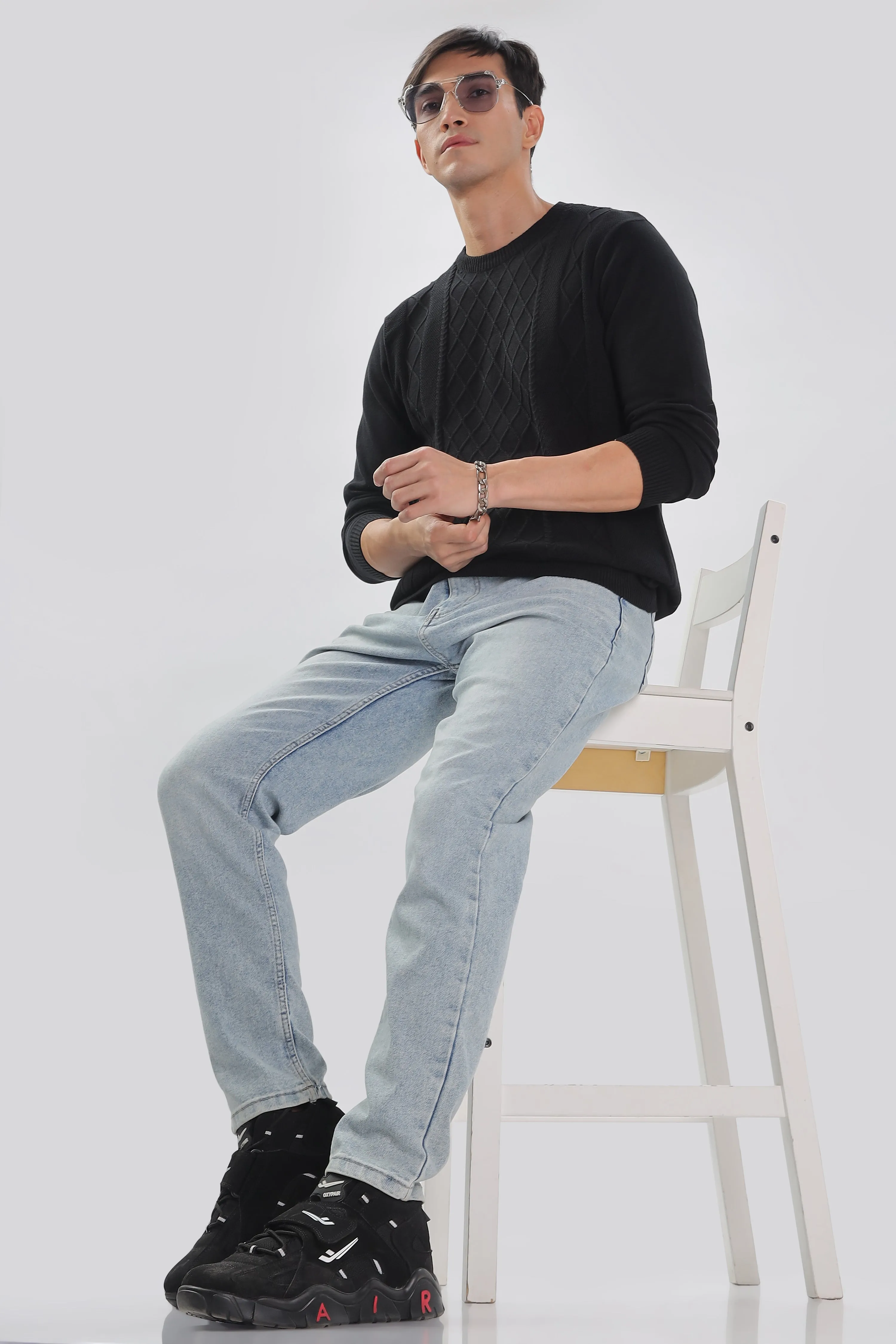 Winter Weave Knit T-Shirt: Black