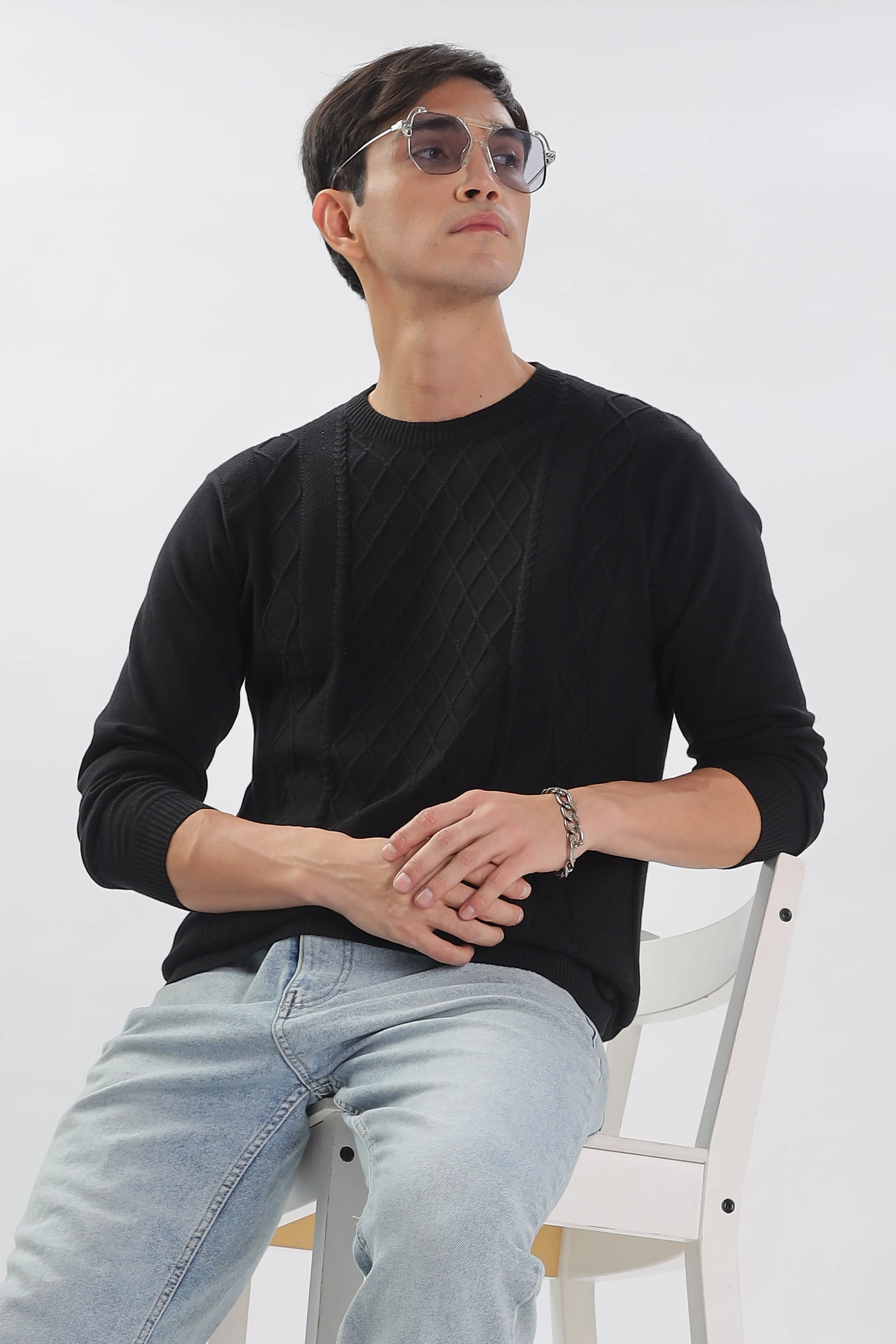 Winter Weave Knit T-Shirt: Black