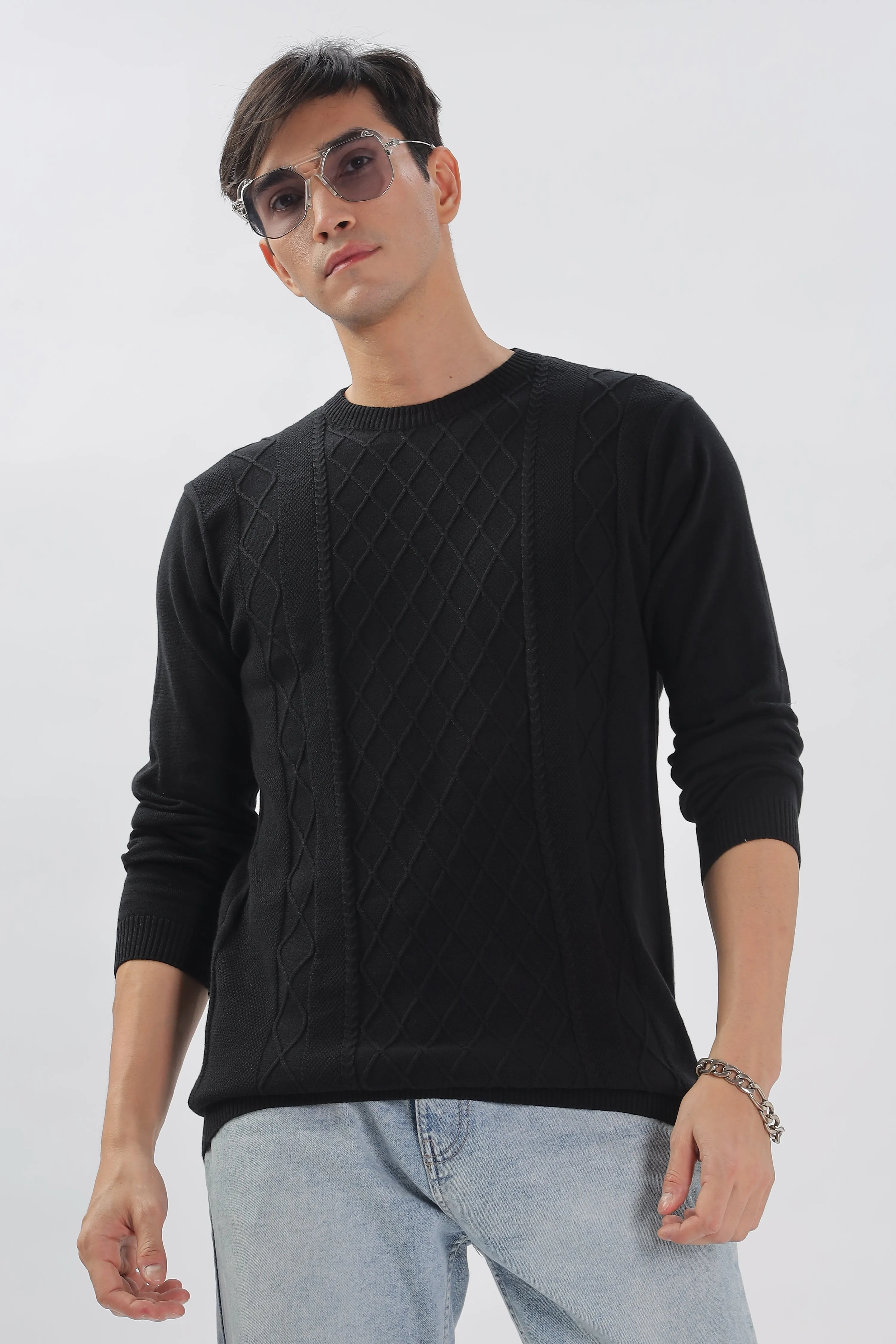 Winter Weave Knit T-Shirt: Black