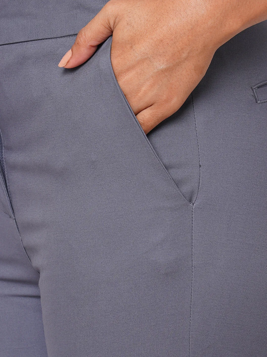 Women's Blue Cotton Lurex Slim Fit Pant