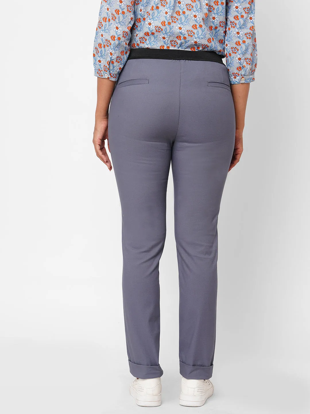 Women's Blue Cotton Lurex Slim Fit Pant