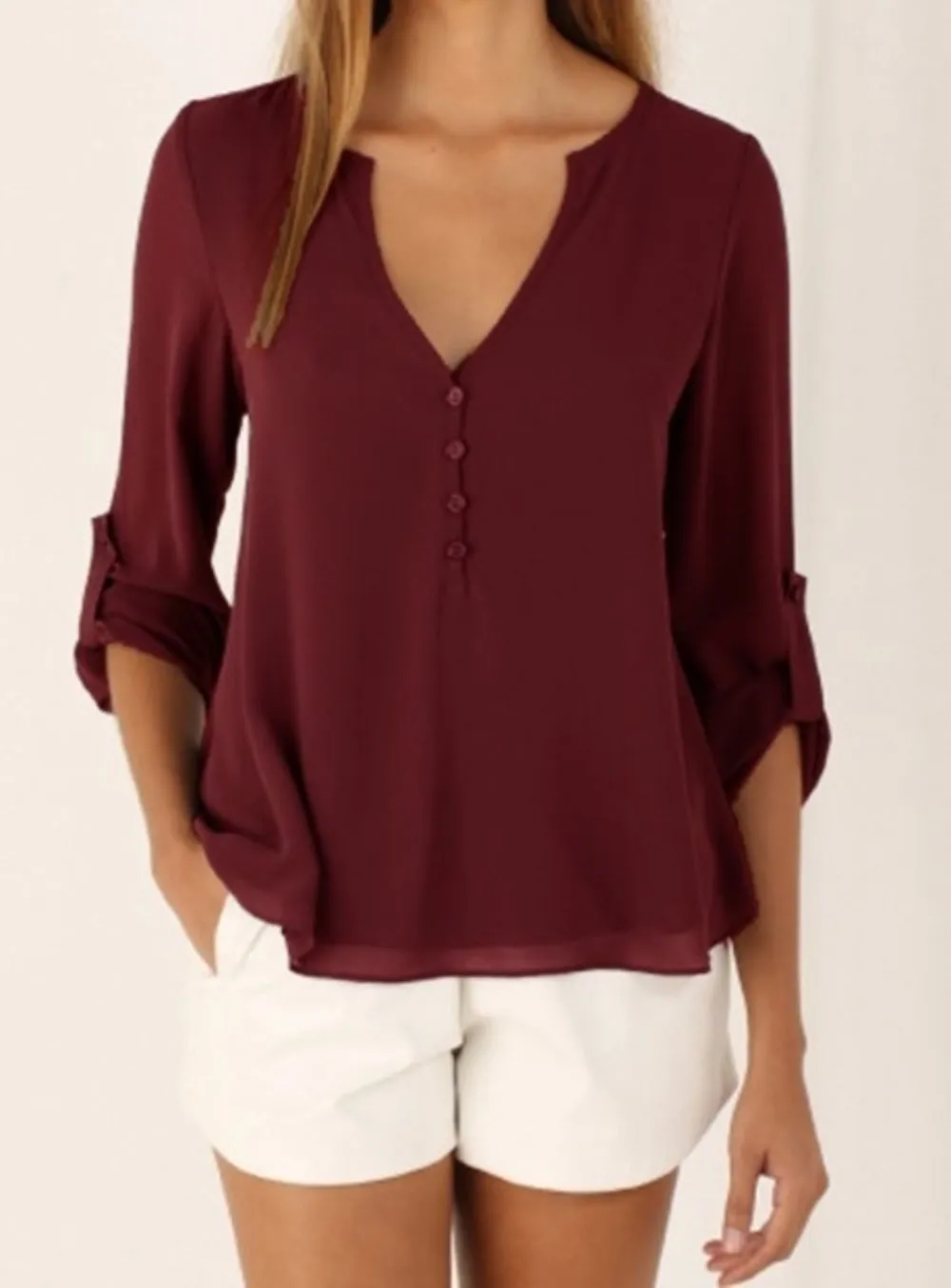 Womens Chiffon V Neck Blouse