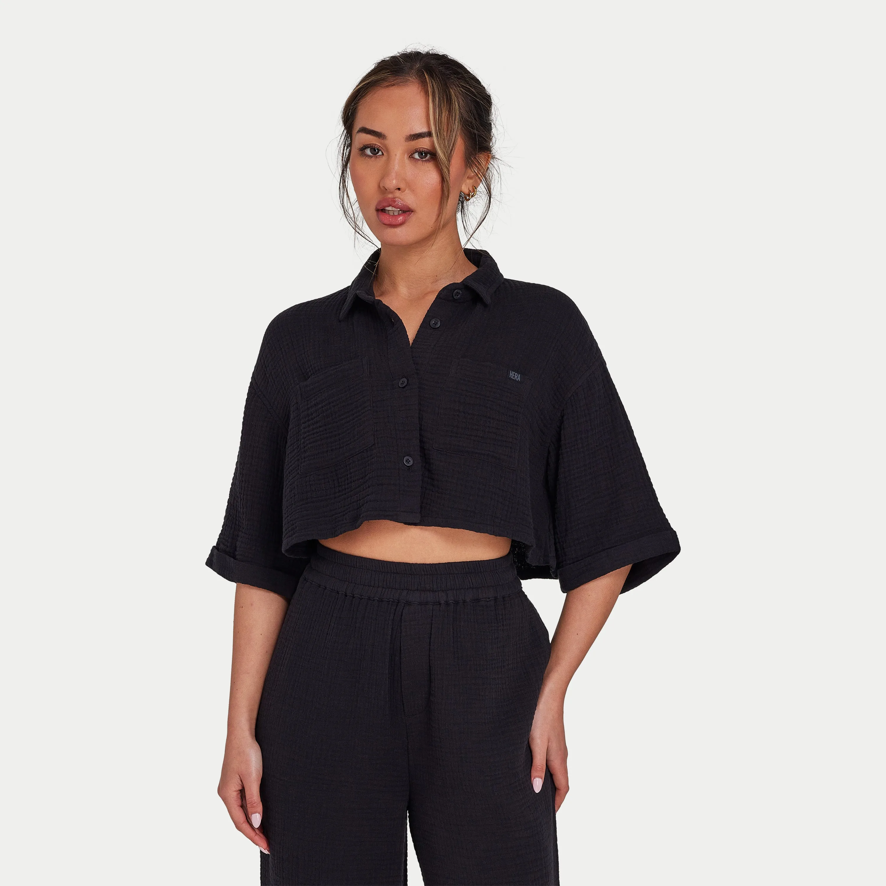 Womens Resort Club Cropped Shirt - Black