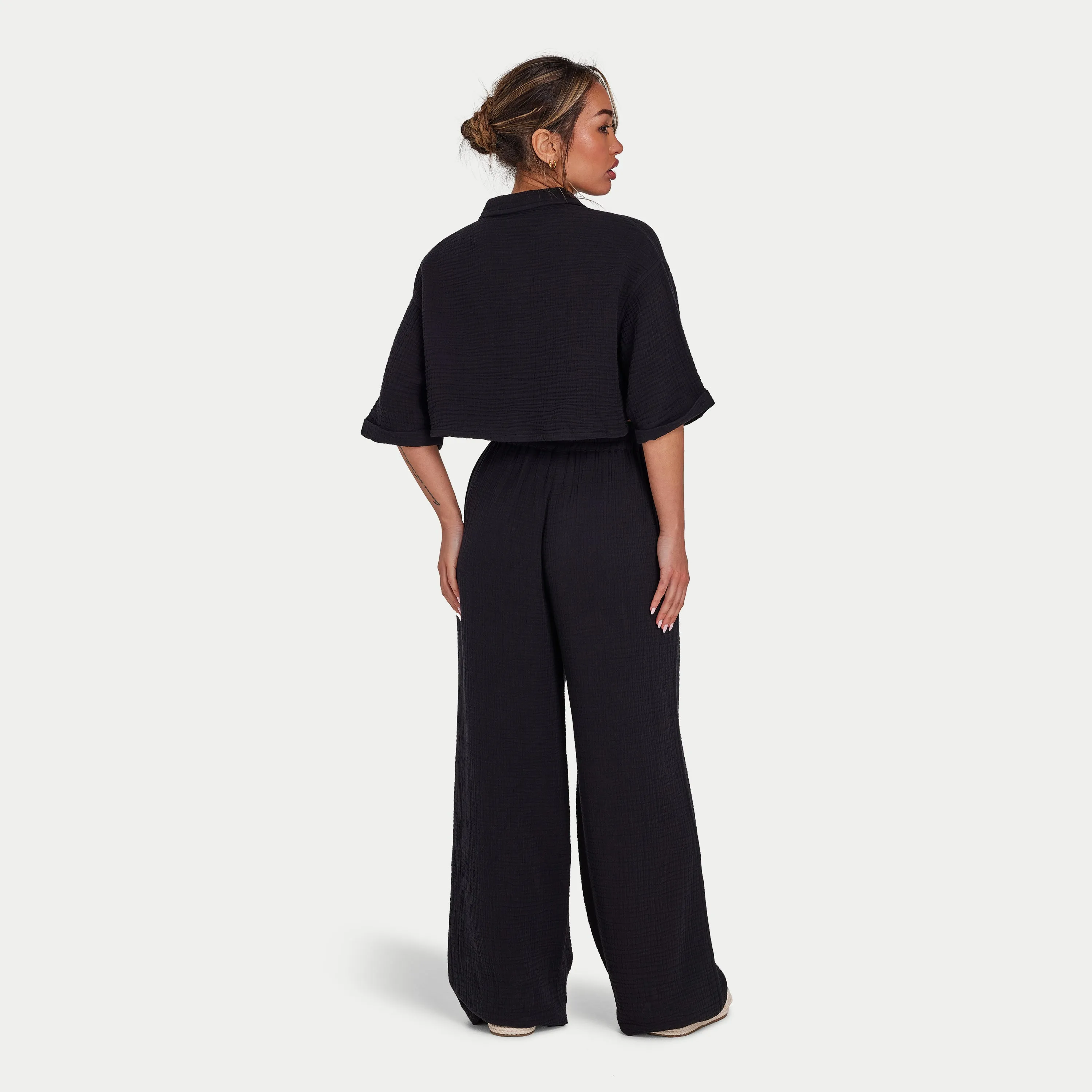Womens Resort Club Cropped Shirt - Black