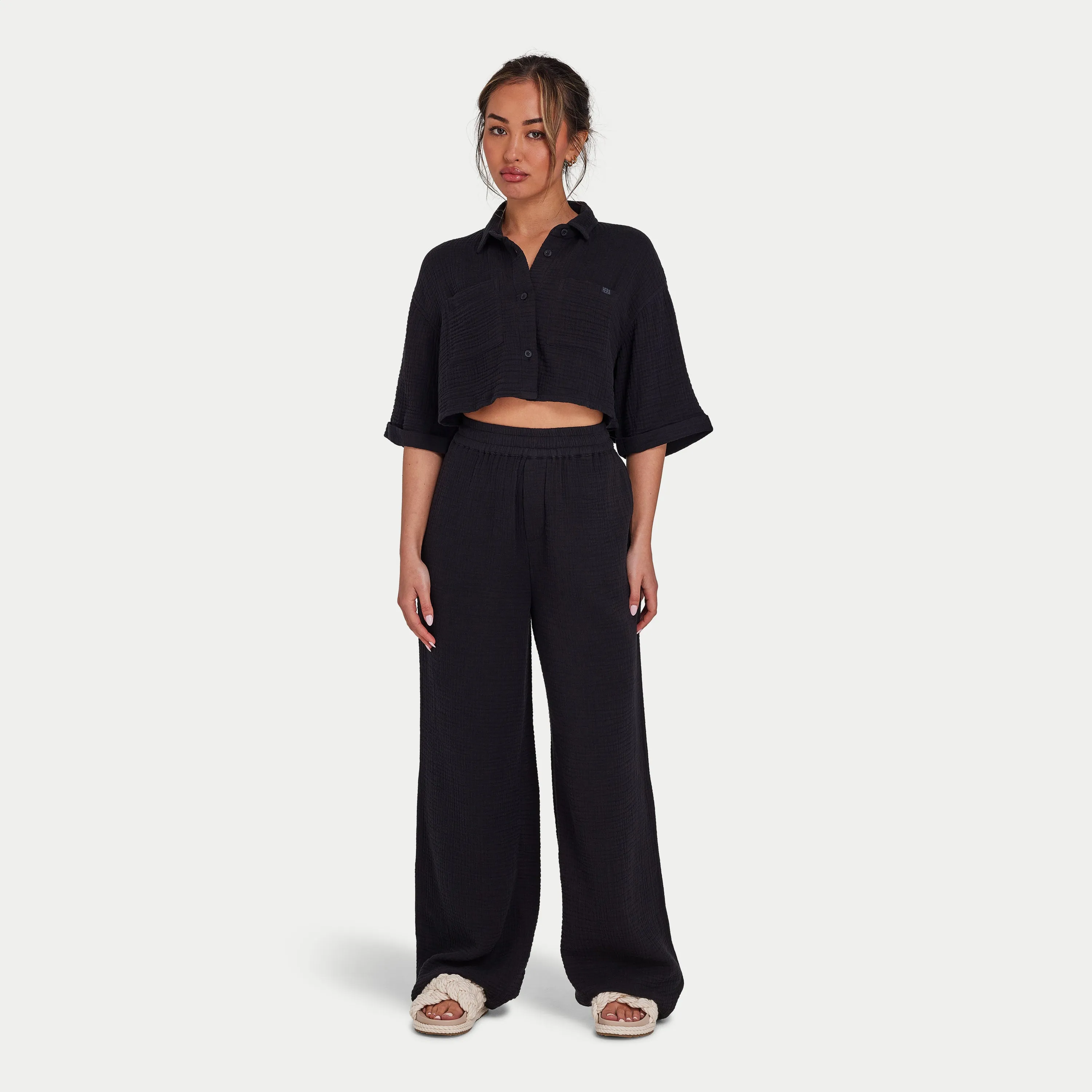 Womens Resort Club Cropped Shirt - Black