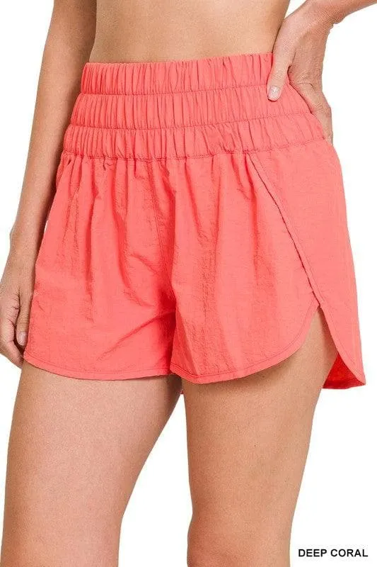 ZENANA Running Shorts Smocked Waist