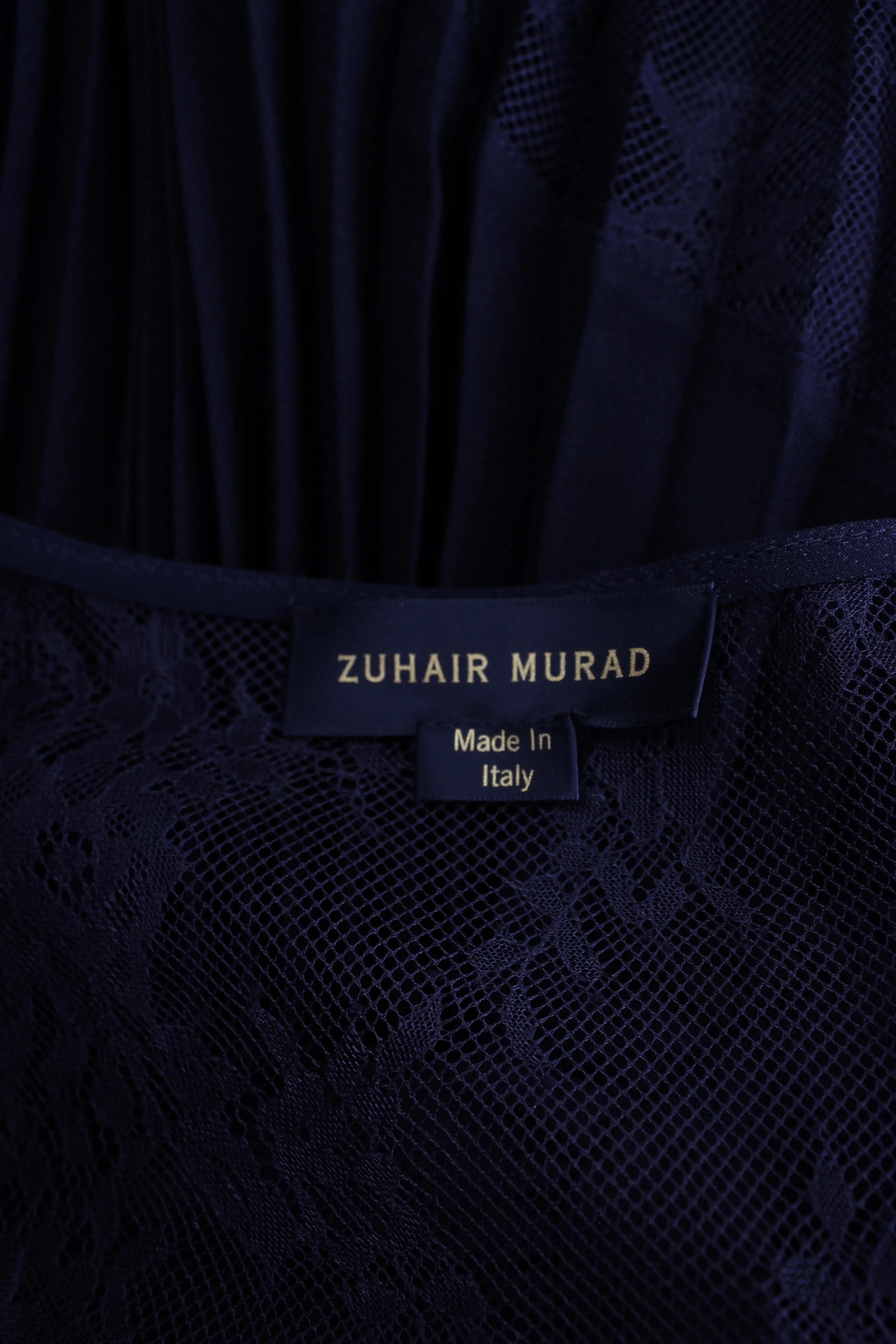 Zuhair Murad Plunging Plissé Lace Panelled Crepe Asymmetrical Midi Dress